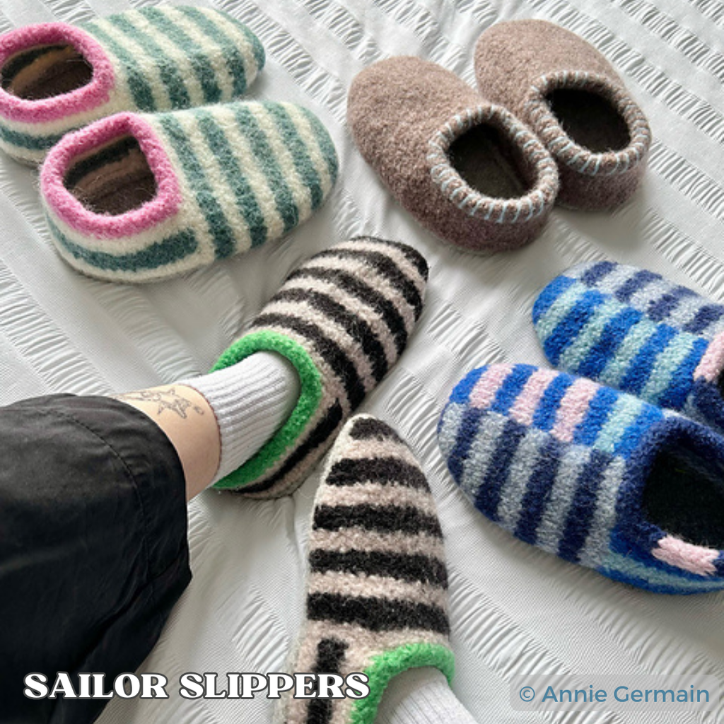 New Pattern, New Yarn Combos: The Sailor Slippers by Annie Germain
