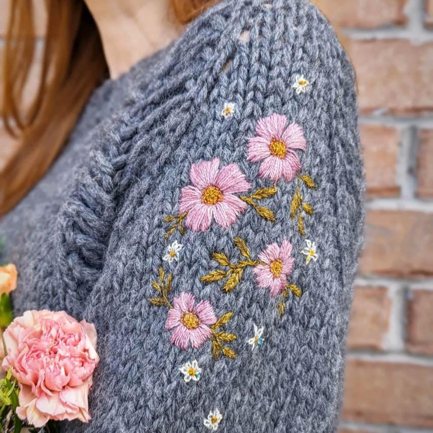 【TASTE by Knit】Knit embroidery sukajan Knitted Bliss - Stick & Stitch – Embroidered Blossoms