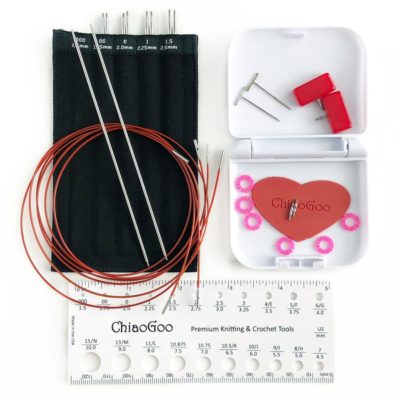 SET OF 5-chiaogoo Red SMALL Cables and L Tips to S Cable Adapter Bundle- chiaogoo Twist Red Cables-chiaogoo Interchangeable Cables 