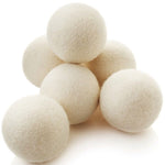 six natural wool felted dryer balls
