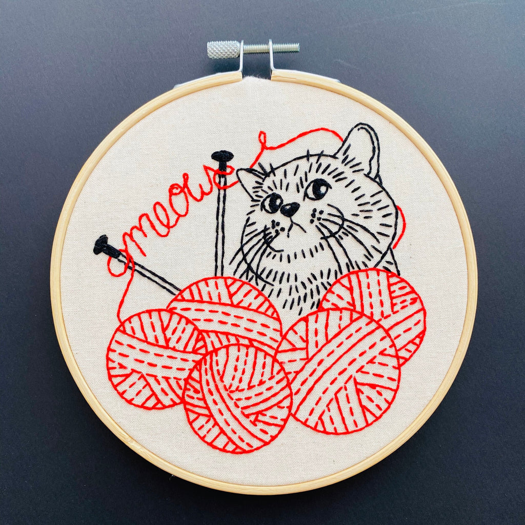 Embroidery of a Kitten with yarn