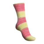 light yellow and medium pink wide striped knit sock